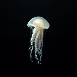 A jellyfish glowing in dark water